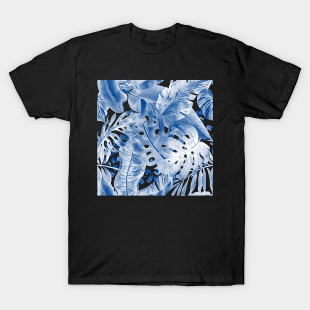Mediterranean Dusty Blue Tropical Foliage T-Shirt by PixDezines